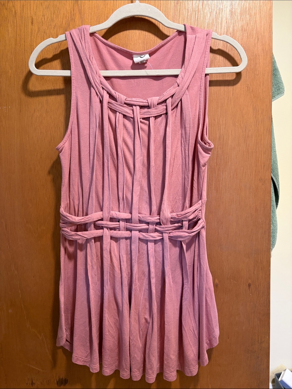 Vintage Anthro Dusty Pink Sleeveless Knit shirt with Woven Front Detail